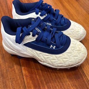 Under Armour BSBL Kids Baseball Cleats – Size 9K – White/Blue